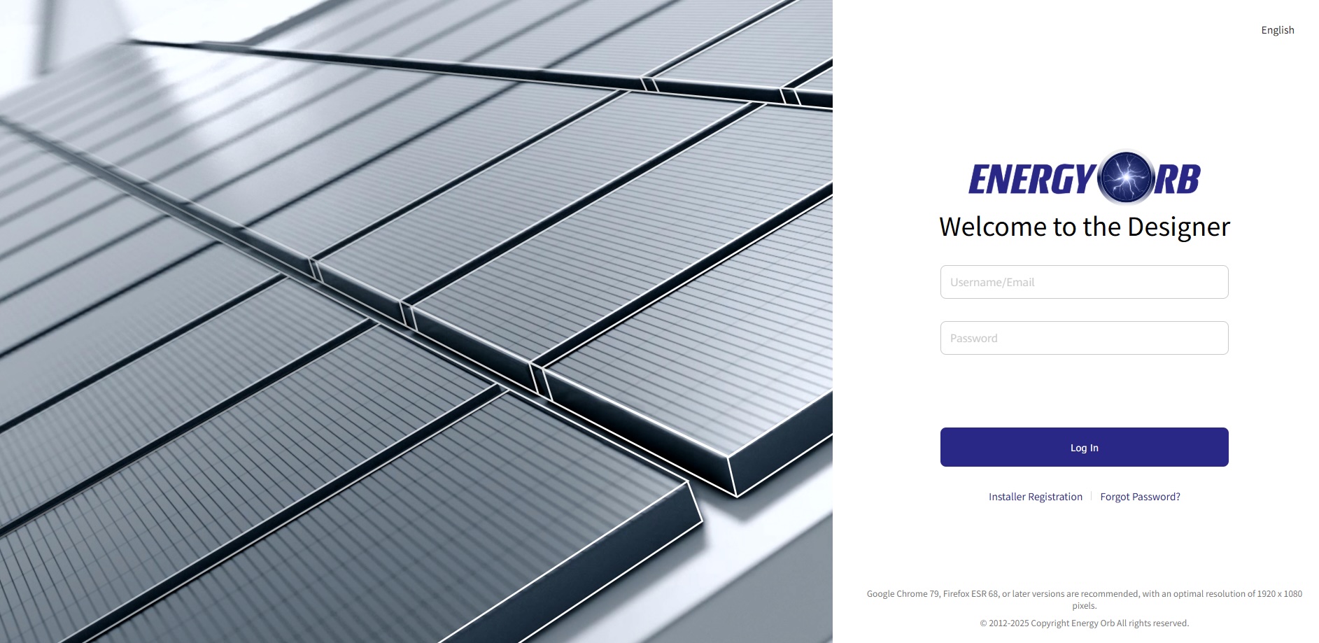 Vista previa de la página de inicio de sesión de Energy Orb